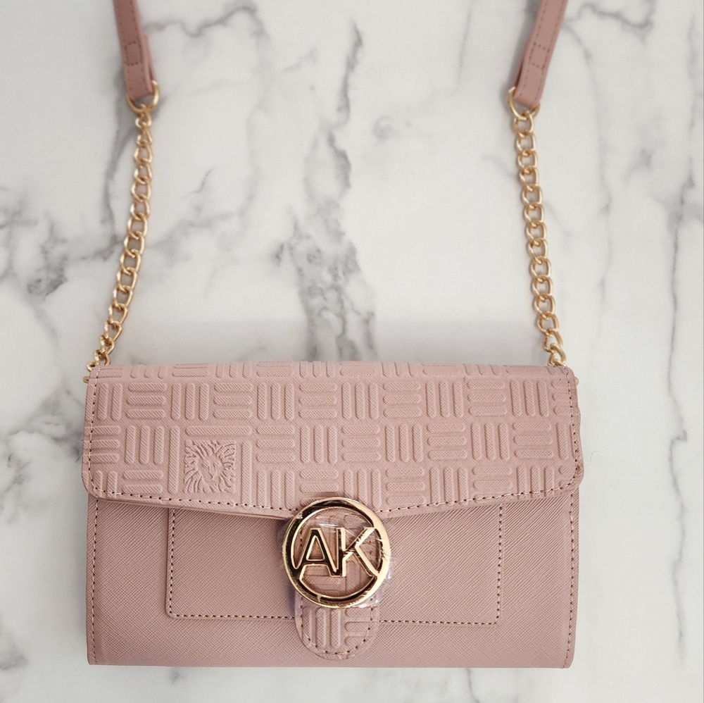 Anne Klein Wallet on a Chain Crossbody Bag Rose Logo Print Chain Strap - Picture 8 of 16